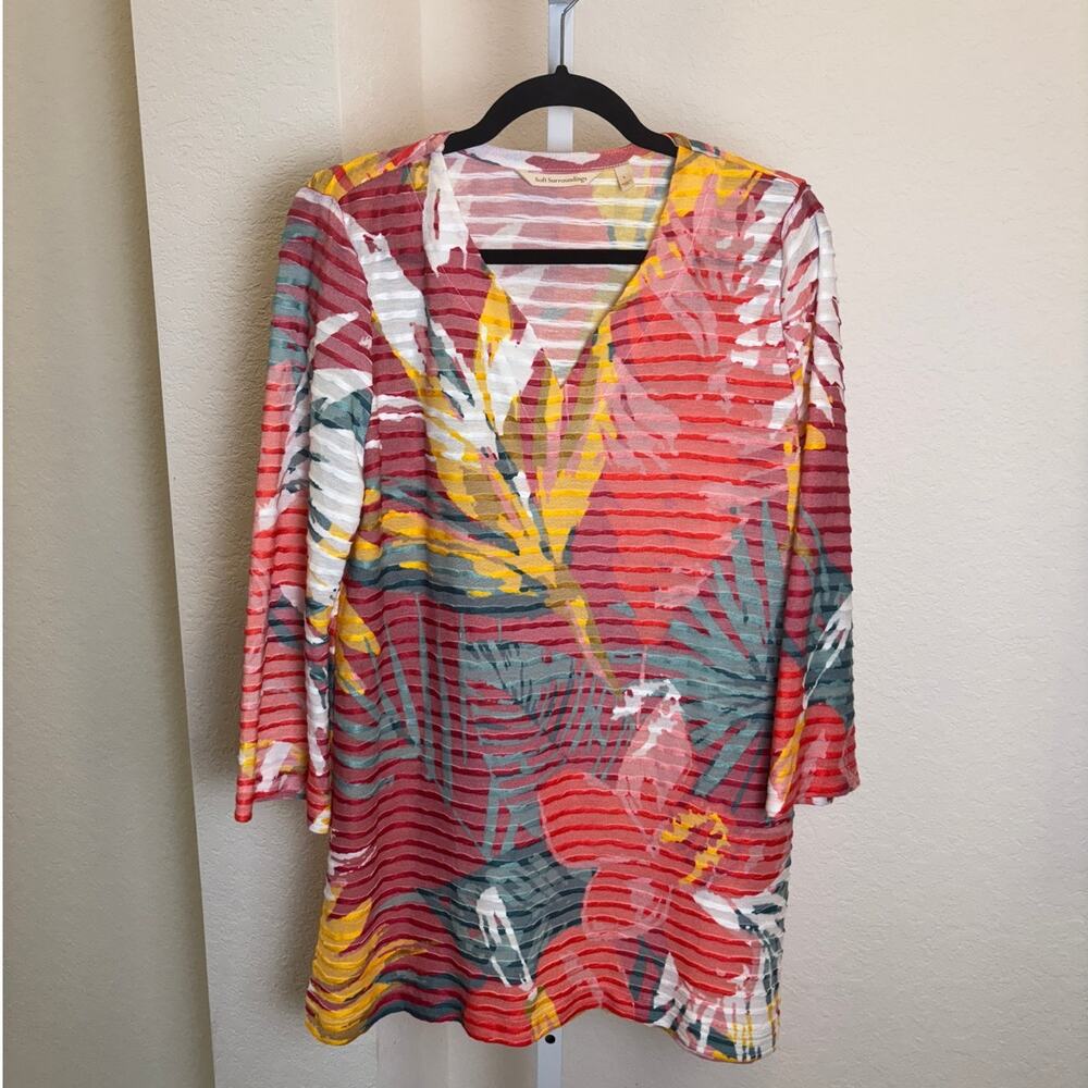 Soft Surroundings Tropical Print Havana Calypso Tunic Top Cover Up Size Large
